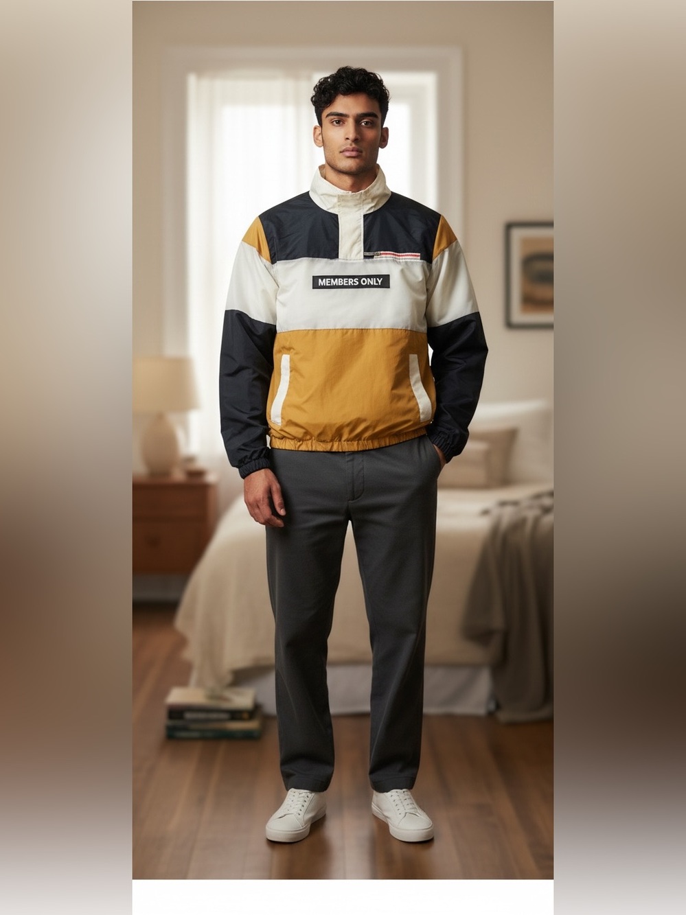 Members Only Mens M 3/4 Zip Jacket Colorblock Windbreaker Spellout Pockets